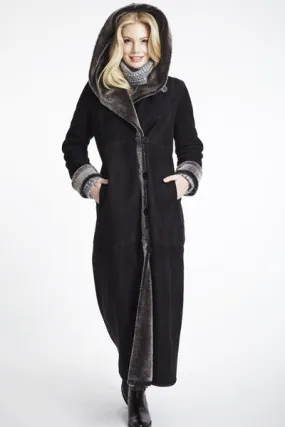 Stylish Long Hooded Shearling Coat for Ultimate Warmth and Comfort