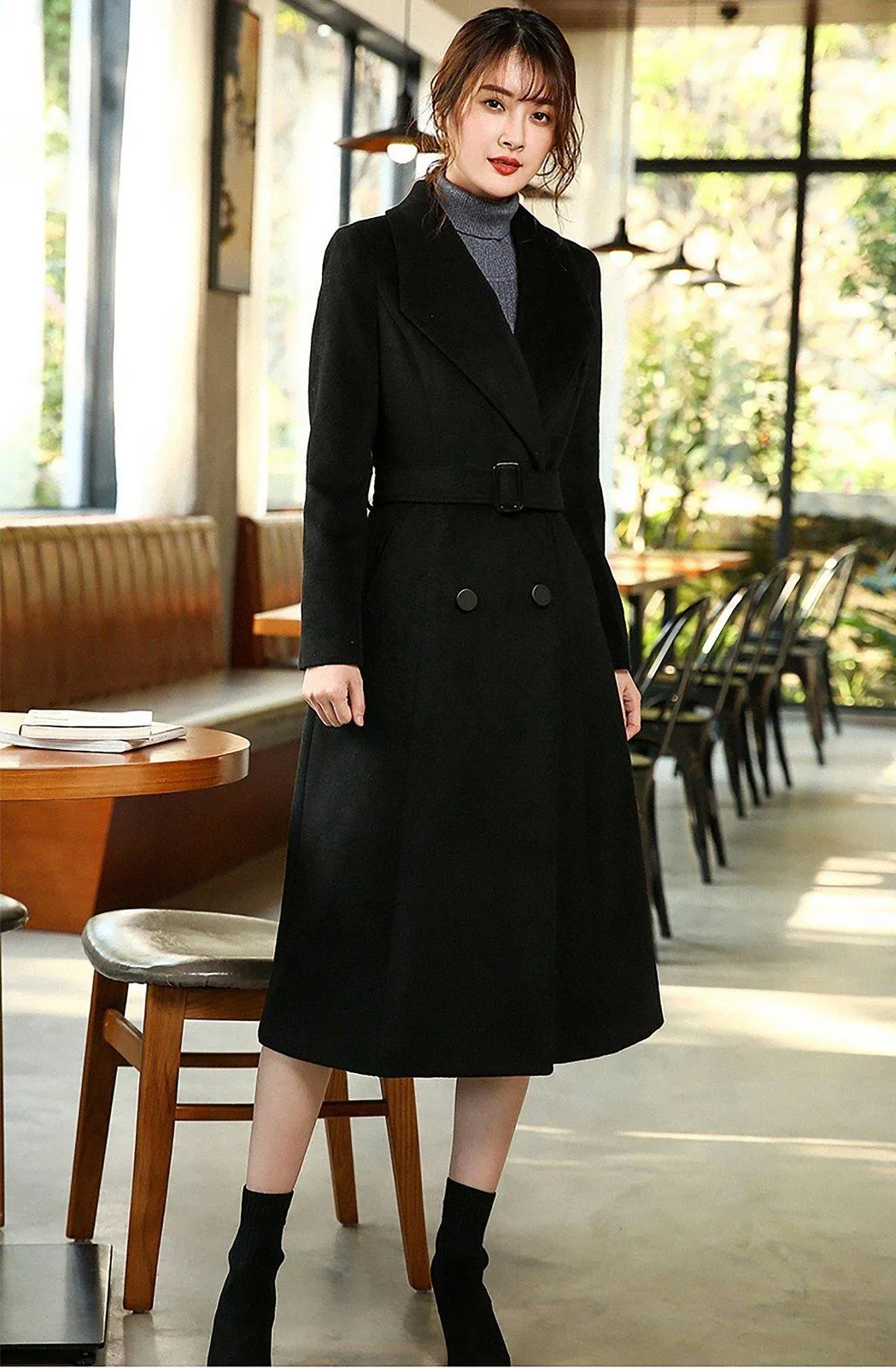 Custom Black Wool Double Breasted Coat
