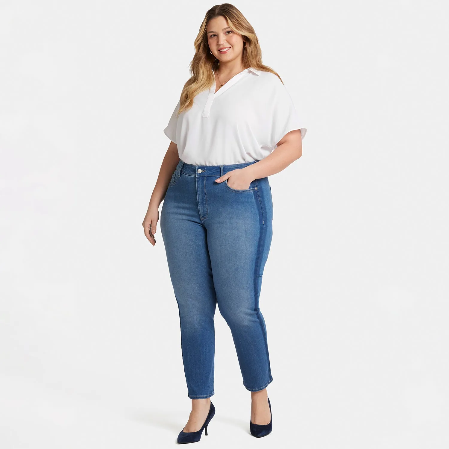 Marilyn Straight Ankle Jeans In Plus Size - Azure Wave