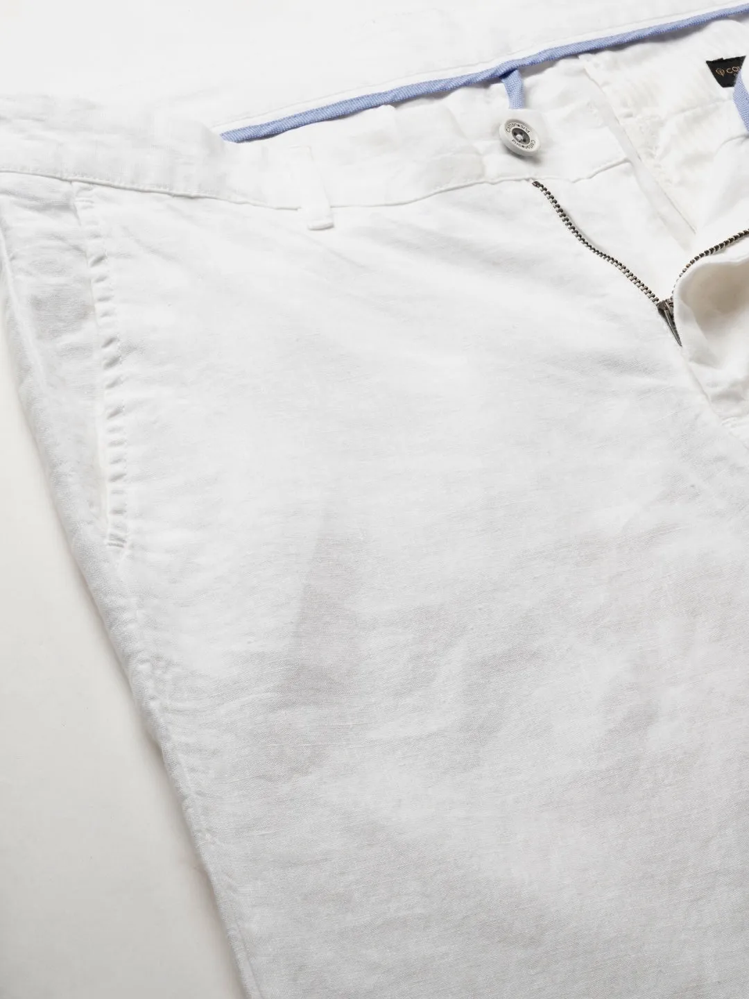 Men's White 100% Linen Regular Fit Pant
