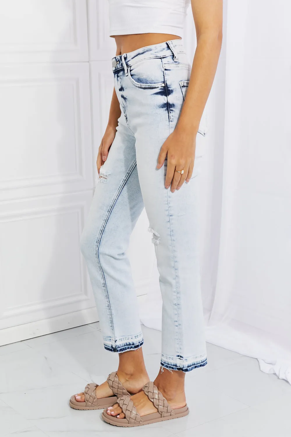 RISEN  Acid Wash Crop Straight Jeans