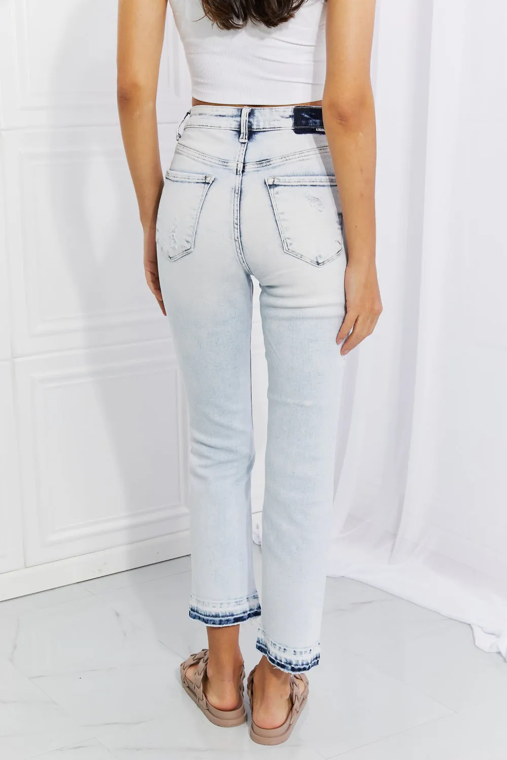 RISEN  Acid Wash Crop Straight Jeans